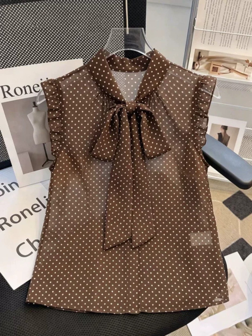 ZARA Vintage Polka Dot Bow Tie Blouse Chic Versatile Top